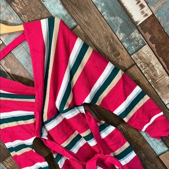 Striped Pink Wrap Sweater belted dress - Picture 4 of 13